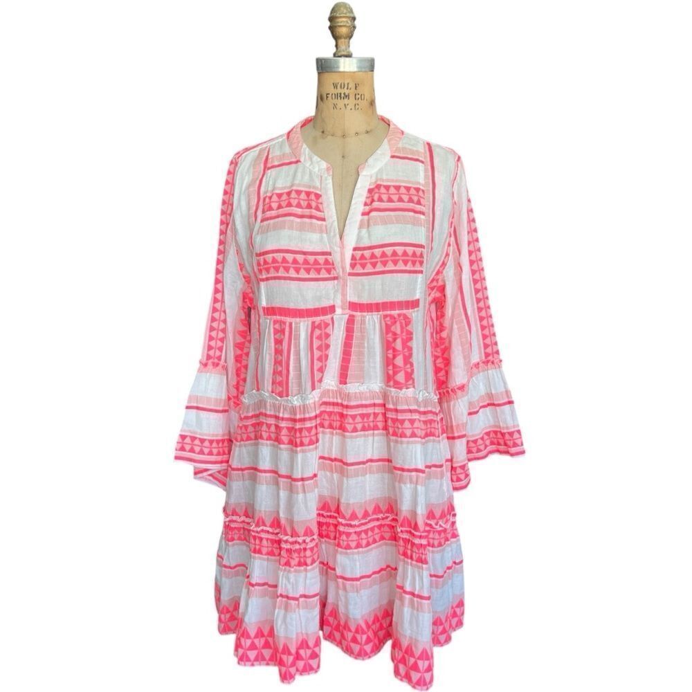 ELAN Pink & White Geometric Tunic Dress - Size Large